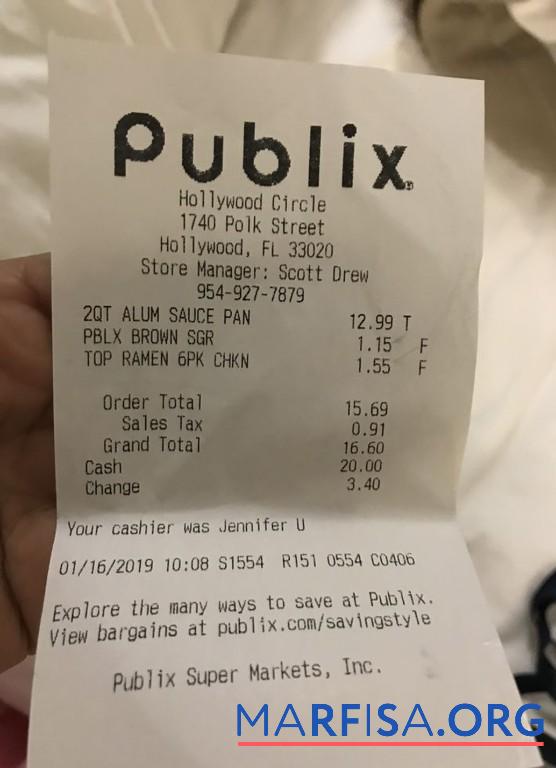 Realistic USA Publix supermarket payment receipt template